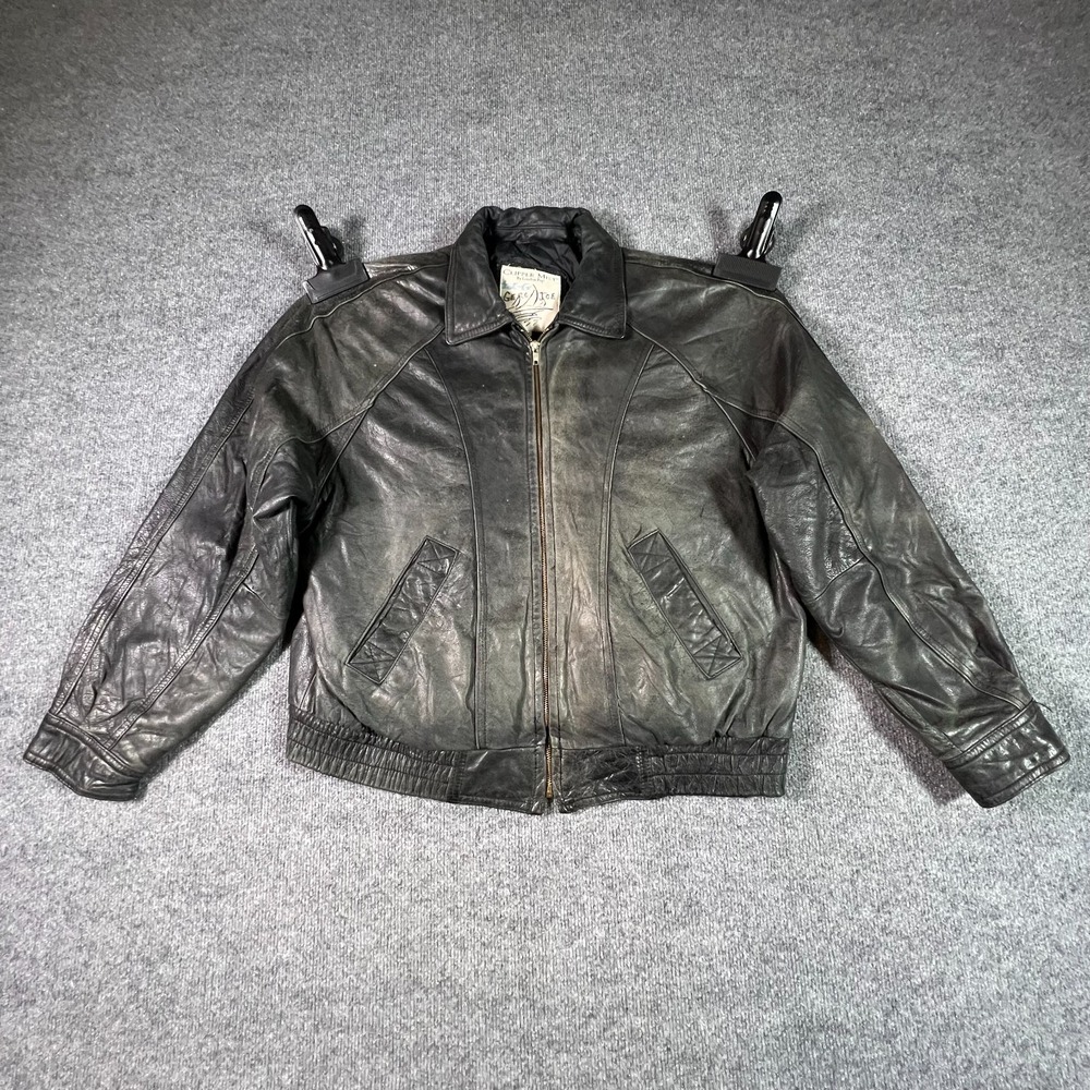 Clipper Mist by London Fog Bomber Jacket Men's L Black Faux Leather Full-Zip